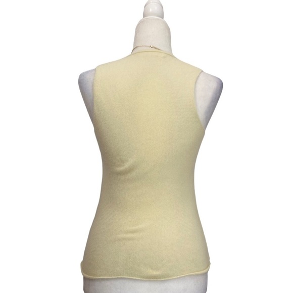 TseSAY Cashmere Split V Neck Sleeveless Sweater in Lemon Chiffon - Picture 2 of 8